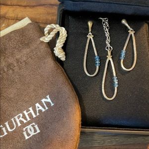 GURHAN Necklace Earring set w/ blue topaz stone